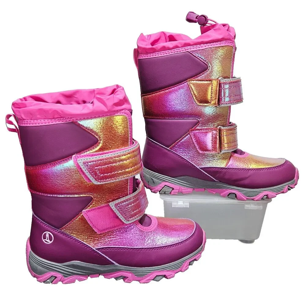 Lands' End Girls Snow Flurry Insulated Boots Pink Iridescent Size 3M Youth